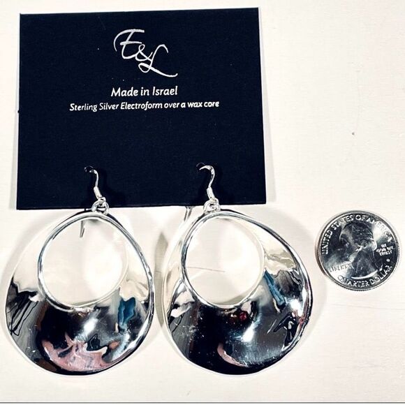 NWT Gorgeous E&L Made in Israel sterling silver electroform Dangle Hoop earrings - Picture 7 of 13